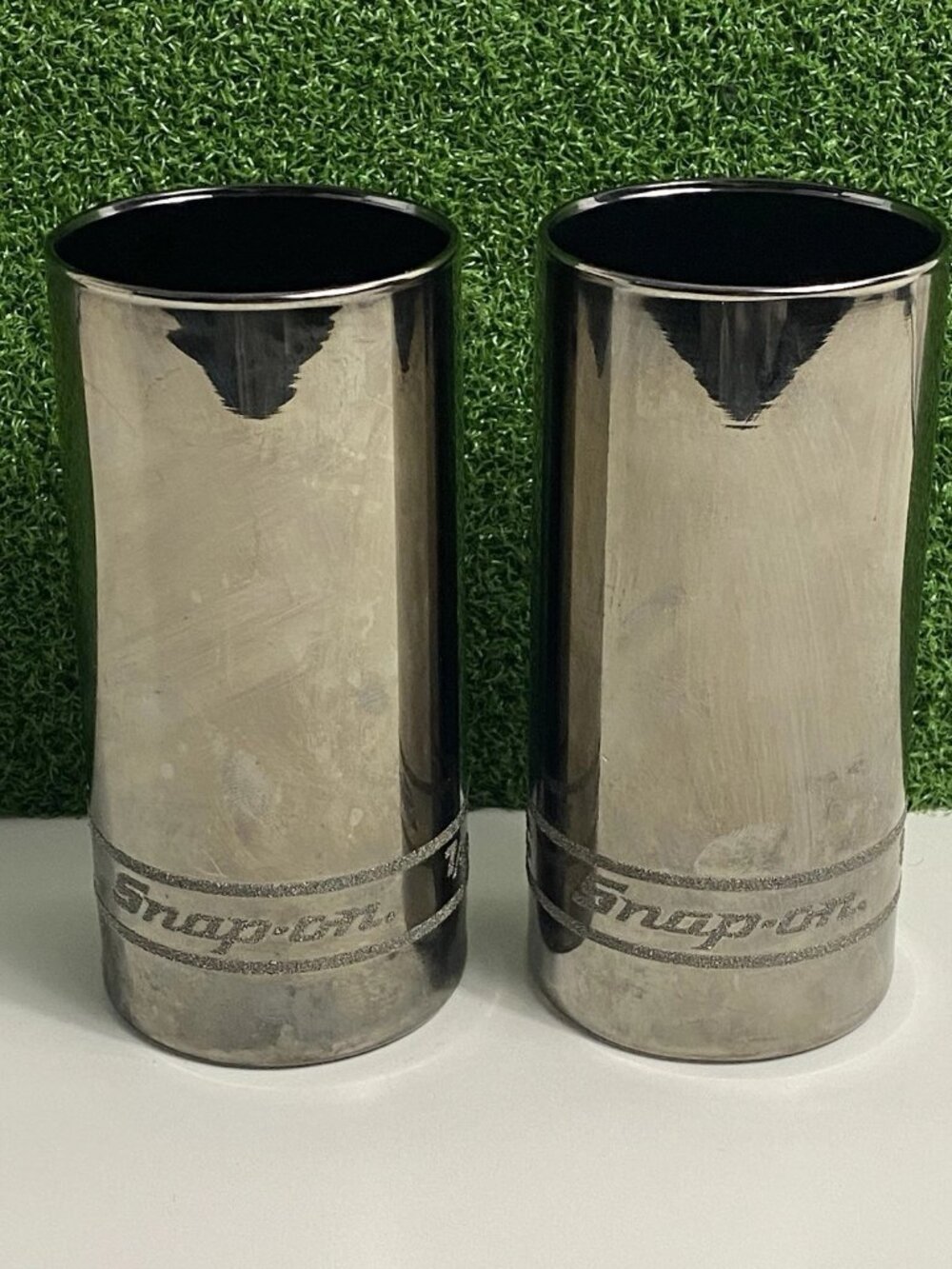 Snap-On Tools Chrome Socket Highball Beer Glass Cup 7/16 SFS141 3273430 Set of 2